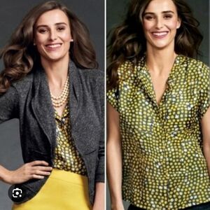 ❤️ NWOT! CABI SILK CLOVER AND POLKA DOT BUTTON DOWN BLOUSE / TOP, SMALL